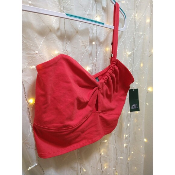 WILD FABLE WOMENS XXL RED TANKINI TOP BRALETTE CROPPED BACK STRAP STRETCH SOLID - Picture 2 of 11